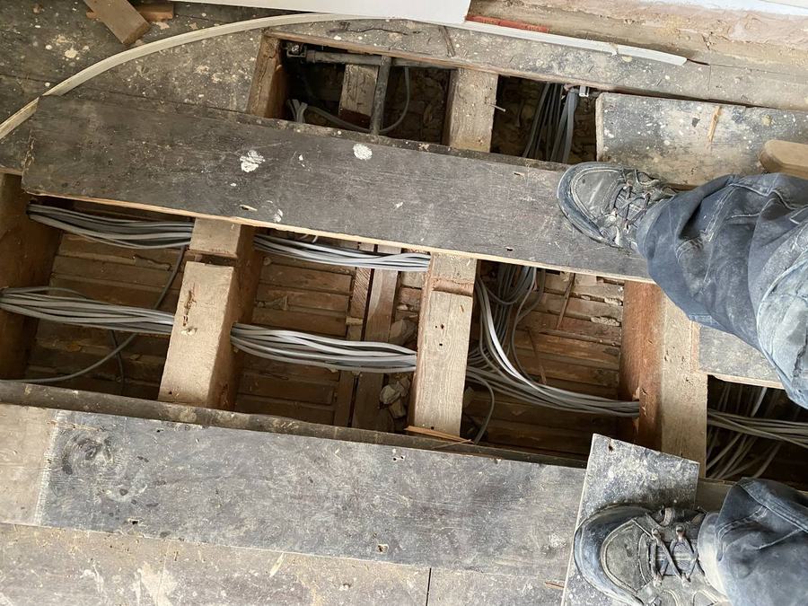 First fix cabling under floor joists